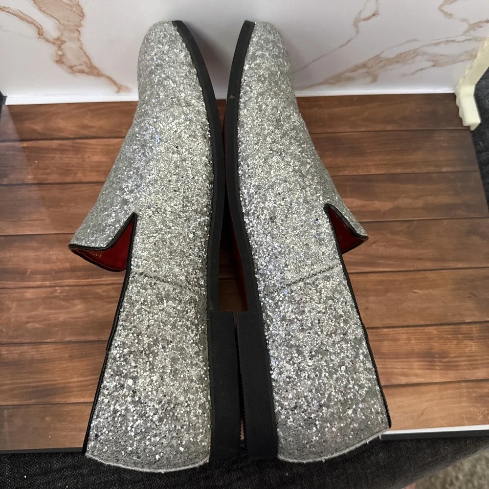 Sparkling Silver Loafers for Men Size 46 Prom Shoes US Size 12.5